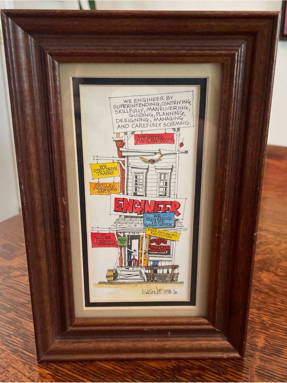 Vintage 1985 Signed Roger Mason Watercolor Framed Print ENGINEER #212